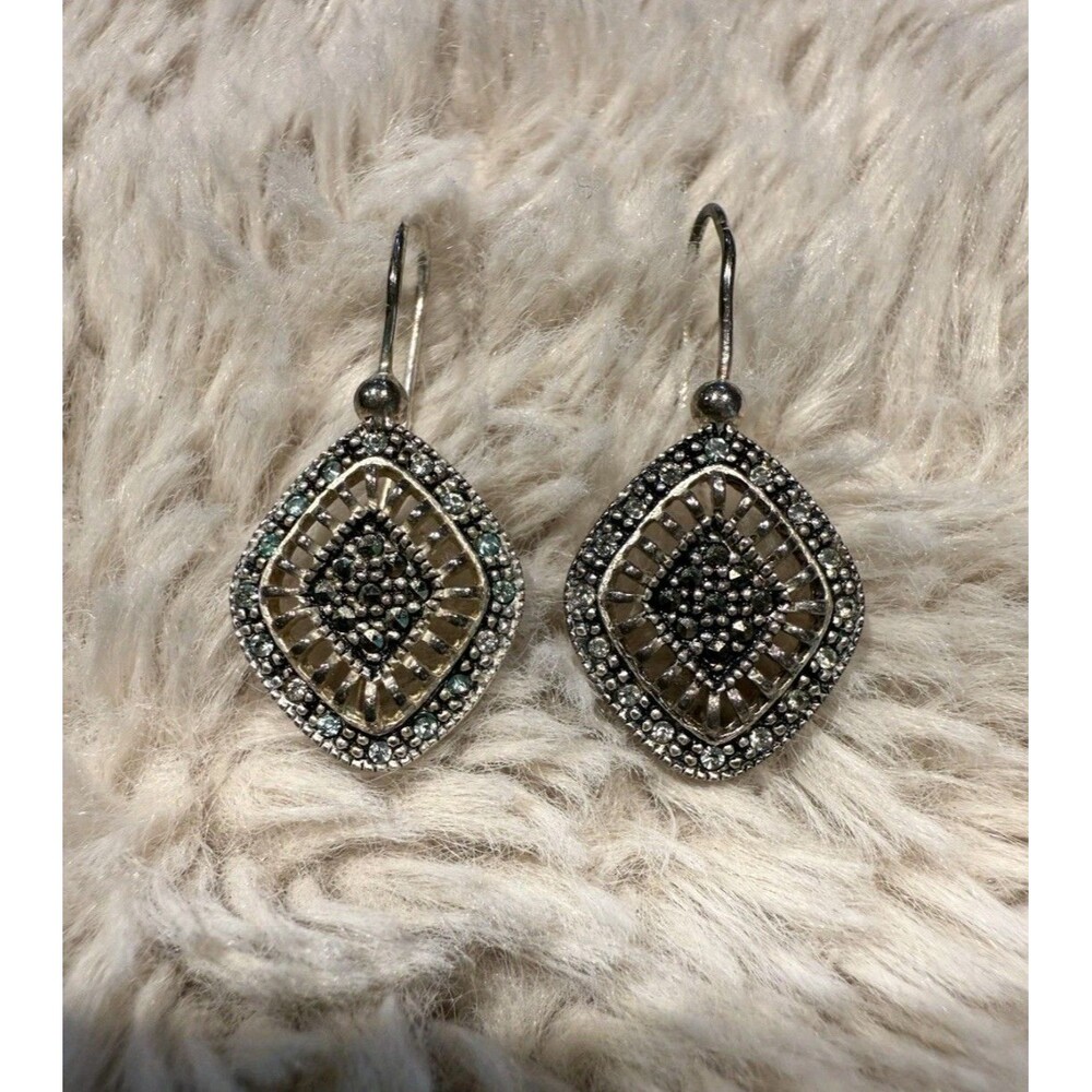 Vintage Avon 925 Sterling Silver Marcasite Diamond Shape Dangle Earrings 2004 2x